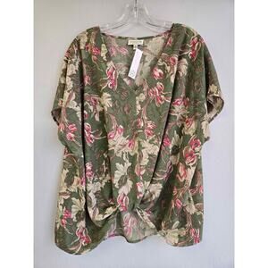 STUDIO B by Bobeau Floral Twist-Front Blouse